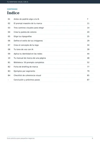 Índice de la guía principal con sus 10 capítulos y anexos